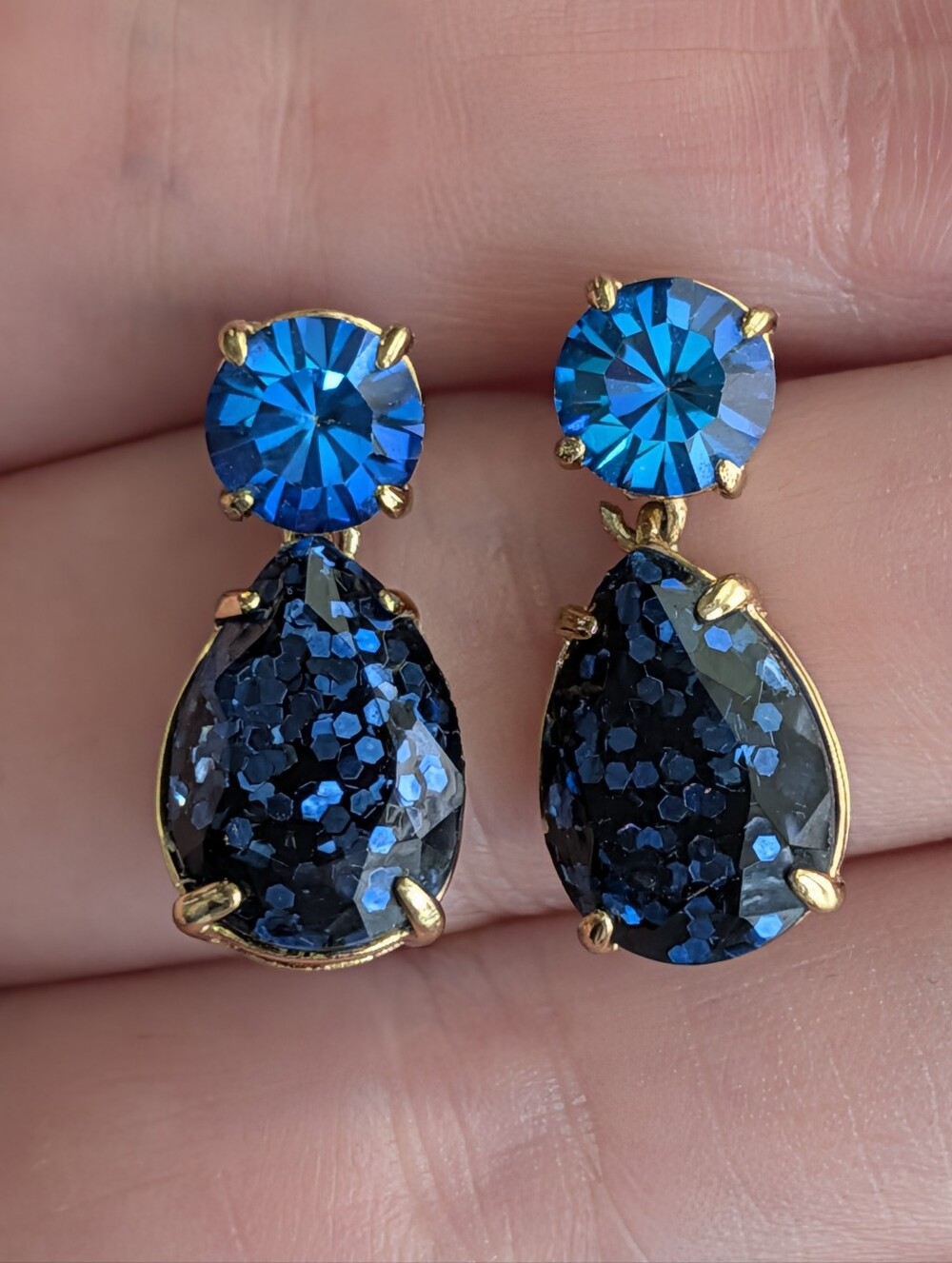 Kate Spade Gold-Tone Blue Glitter Teardrop Statement Earrings